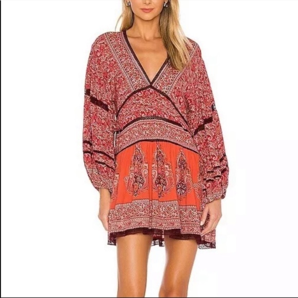 Free People Other - NWT! Free People Red Combo Swim Cover Up Mini Dress Size Small